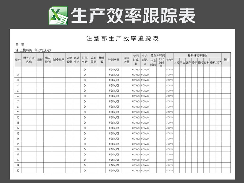 excel表格 财务预算 报价单 > 生产效率跟踪表 版权图片 设计师 : lv