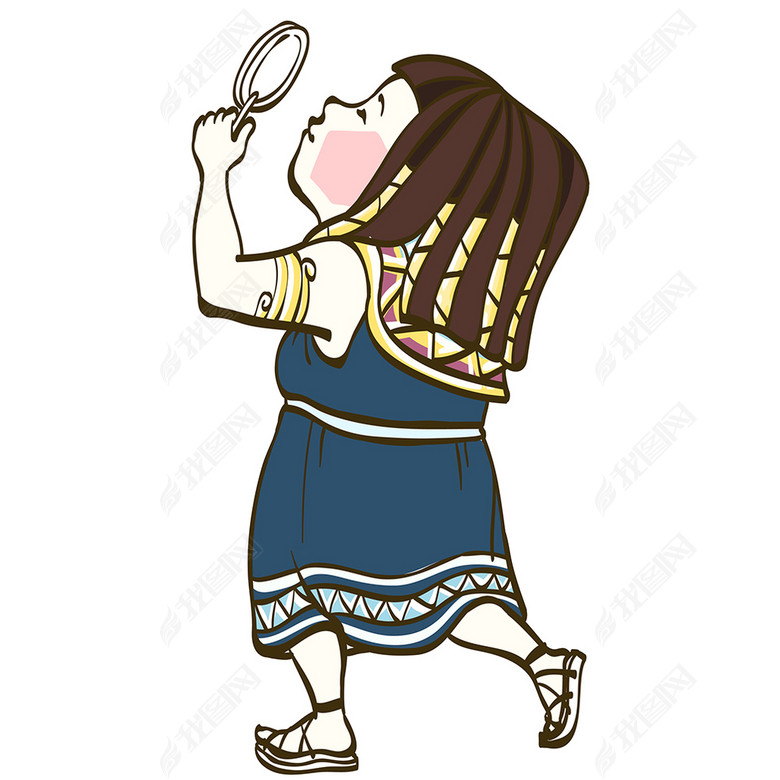 可爱插画书照镜子的小女孩图片下载psd素材-装