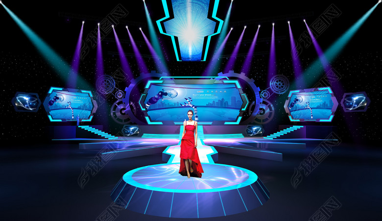 机械钟表科技感舞台设计图片下载max素材-其