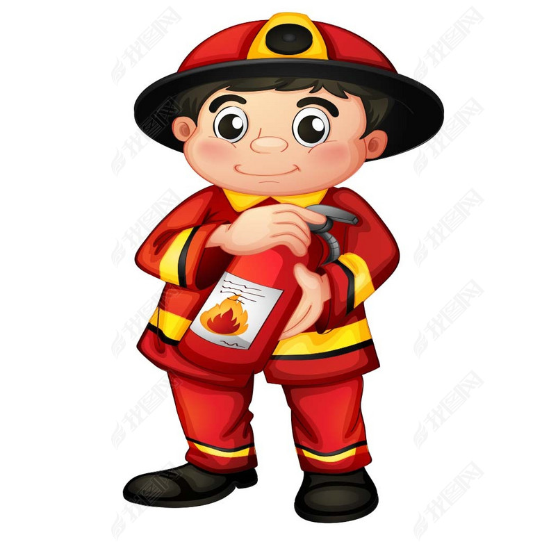 卡通拿灭火器的消防员图片下载psd素材-装饰图