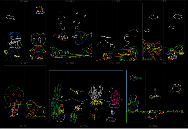 精选多款卡通移门图案cad图纸