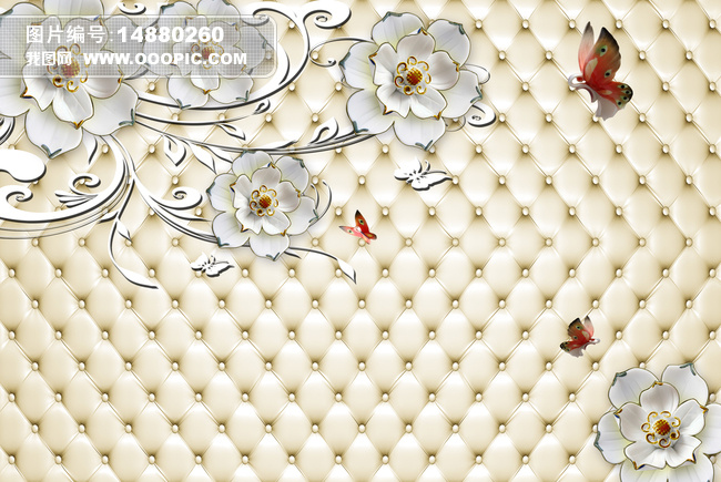 现代唯美3D彩雕石雕白色花朵花纹彩.图片设计