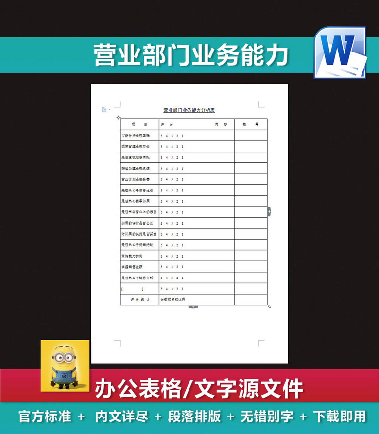 营业部门业务能力绩效考核表