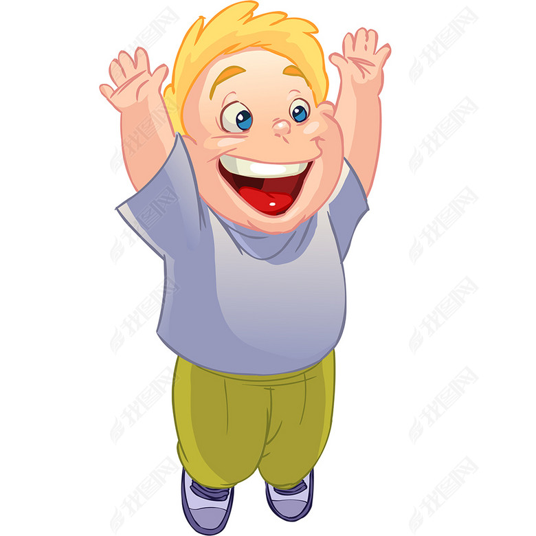 漫画风格可爱小男孩开心举手图片下载psd素材