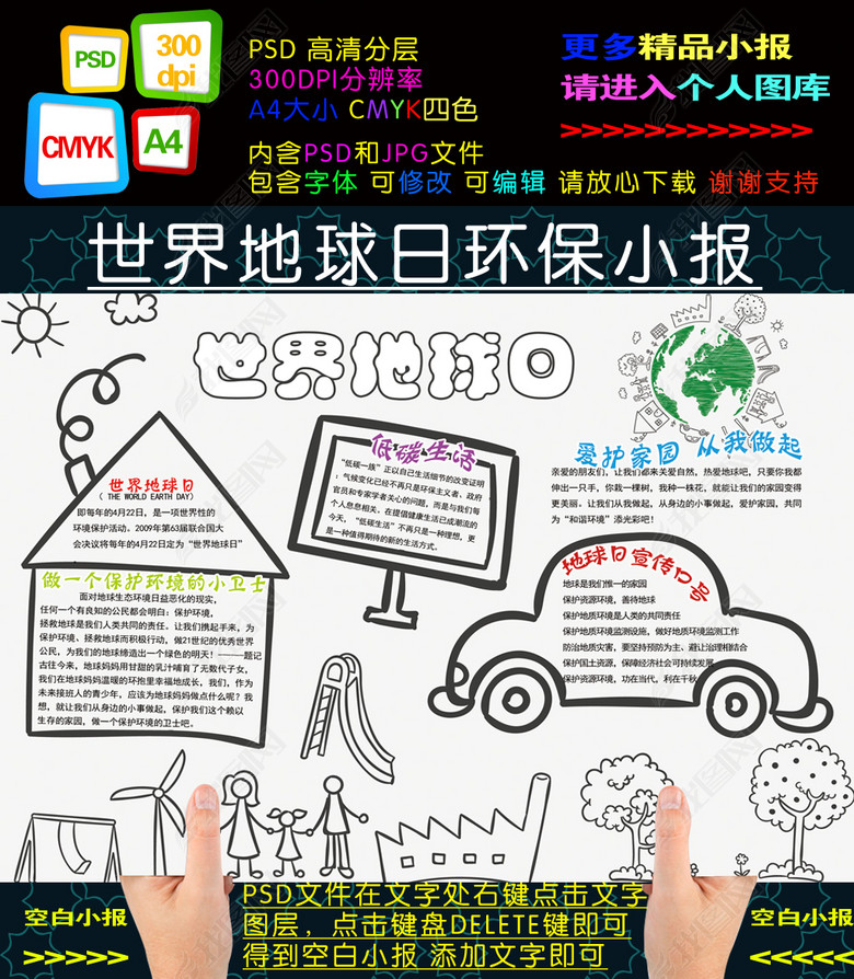 世界地球日小报绿色环保简报手抄报图片下载p