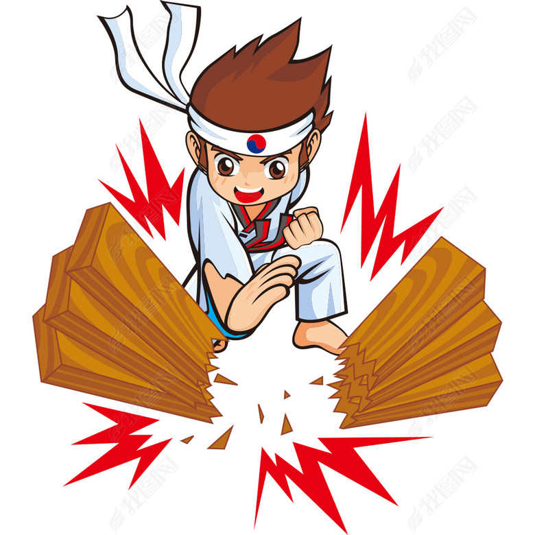 跆拳道可爱漫画男孩出拳图片下载psd素材-装饰