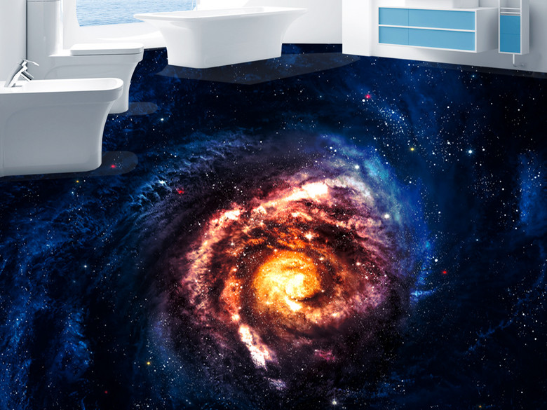 星空宇宙银河漩涡主题房间3D立体地砖地画(图