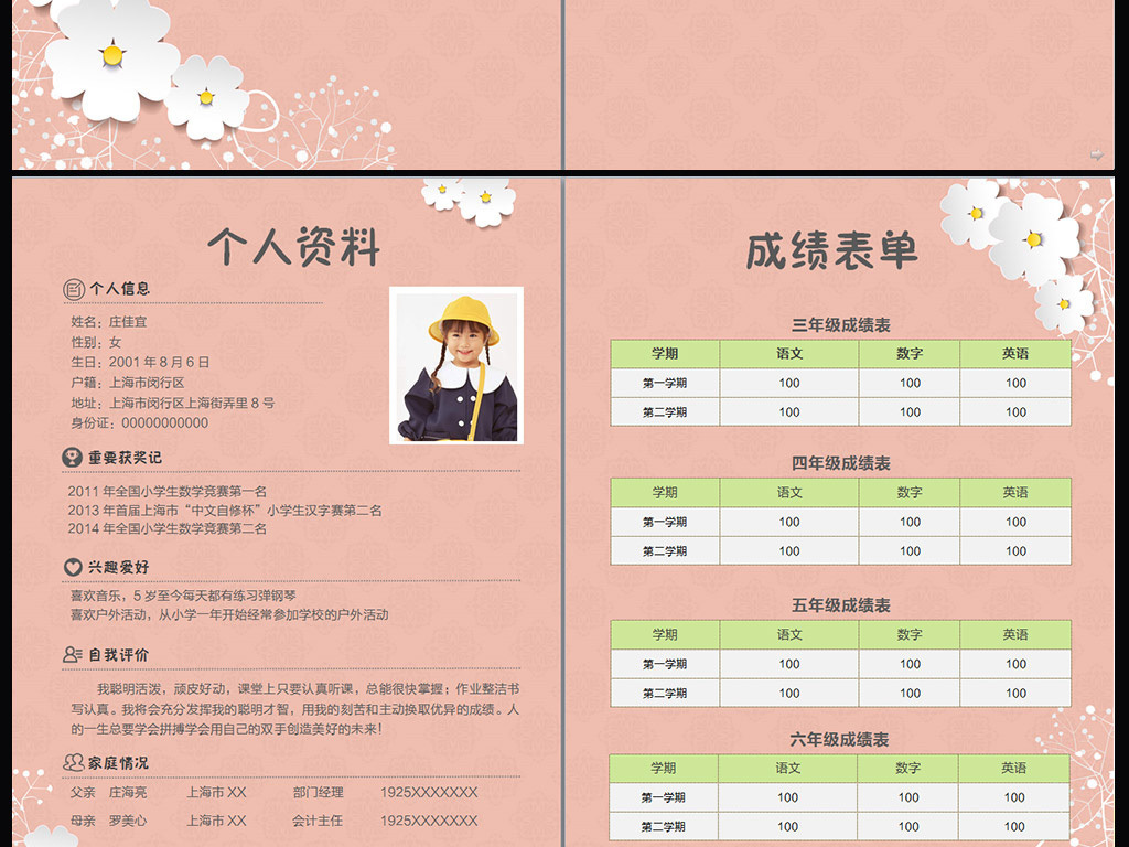 精美复古word小升初简历欧式模板图片