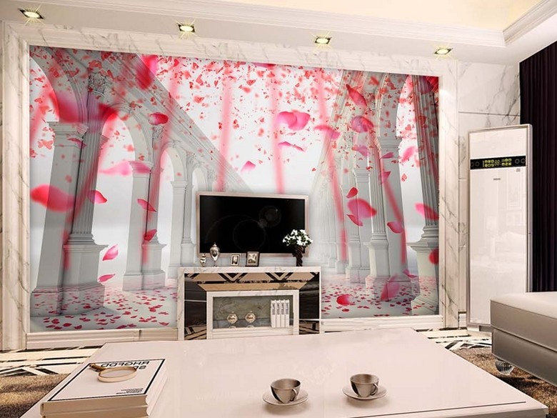 高清3D柱子浪漫桃花雨系列背景墙(图片编号:1