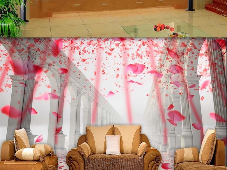 高清3D柱子浪漫桃花雨系列背景墙(图片编号:1