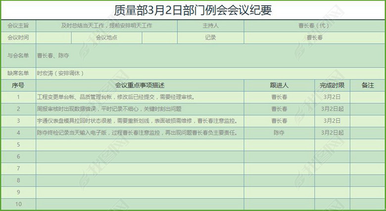 会议记录会议纪要Excel表格图片下载xls素材-其