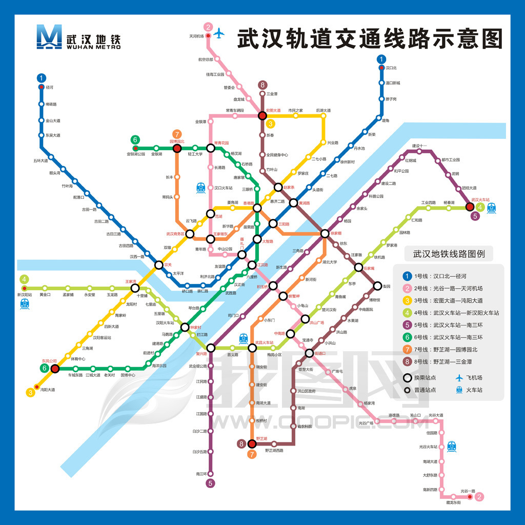 最新武汉地铁轨道交通路线示意图矢量.图片设