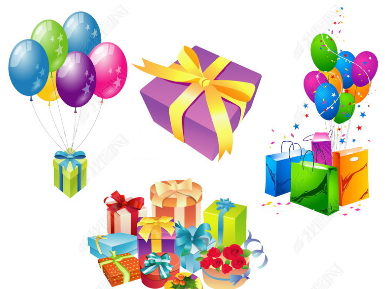 节日活动促销广告礼物气球彩带大礼包设计图片