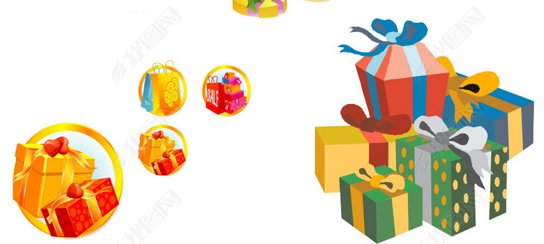 节日活动促销广告礼物气球彩带大礼包设计图片