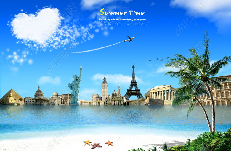 碧海蓝天欧洲旅游景点迷人沙滩景色背景图(图