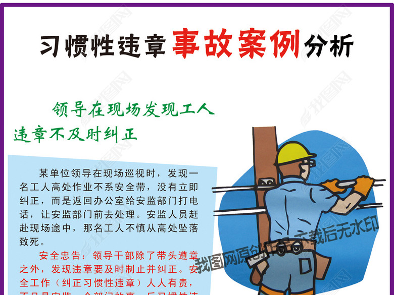 安全生产展板-习惯性违章事故案例分析(图片编