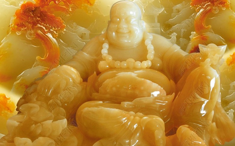 玉雕弥勒佛背景墙图片下载psd素材-装饰图案