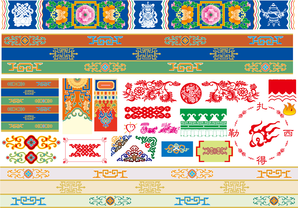 藏式藏族花边花纹边框图案矢量图库图片素材_ai模板()