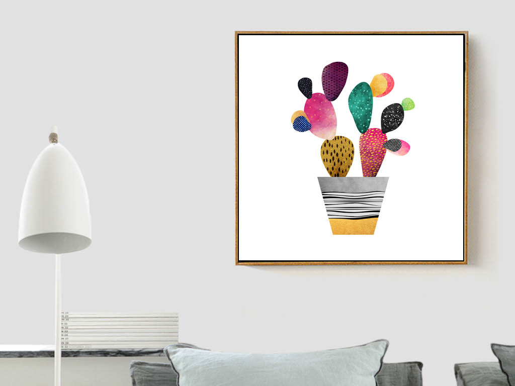 北欧风格简约彩绘抽象彩色仙人掌装饰画
