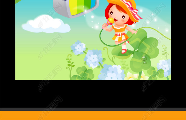 唱歌谈吉他可爱儿童艺术表演卡通插画(图片编