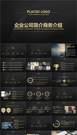 极简商务金色大气公司简介动画PPT模板