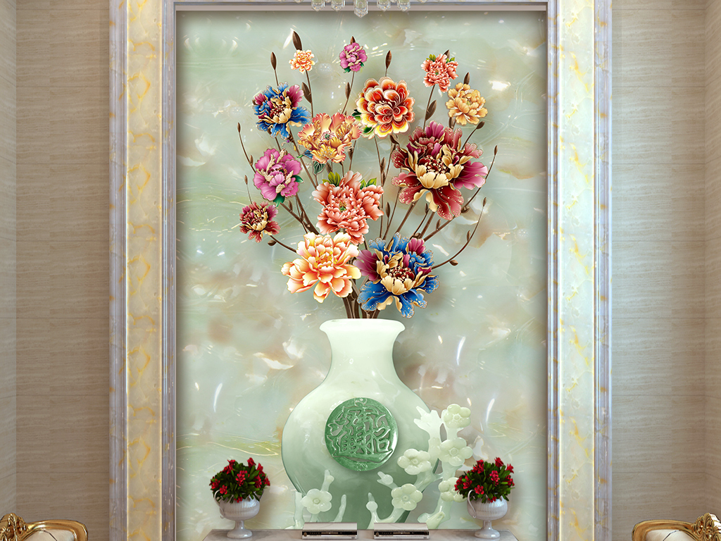 【本作品下载内容为:"中式发财树招财进宝玉雕花瓶玄关背景墙壁画"模板,其他内容仅为参考,如需印刷成实物请先认真校稿,避免造成不必要的经济损失。】 【声明】未经权利人许可,任何人不得随意使用本网站的原创作品(含预览图),否则将按照我国著作权法的相关规定被要求承担最高达50万元人民币的赔偿责任。