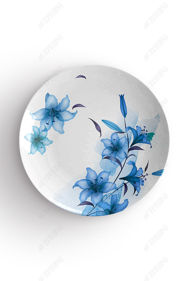 百合青花瓷盘子设计图片下载psb素材-植物花卉