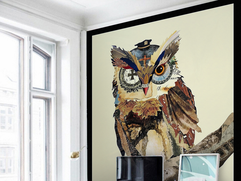 欧式复古怀旧猫头鹰创意英文报纸玄关过道