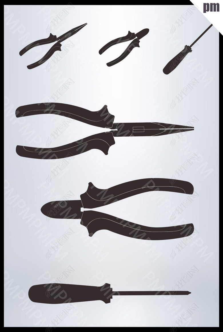 简笔老虎钳子螺丝批电工五金工具素材矢量图图