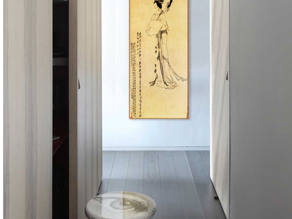 古典仕女抱琵琶图装饰画无框画