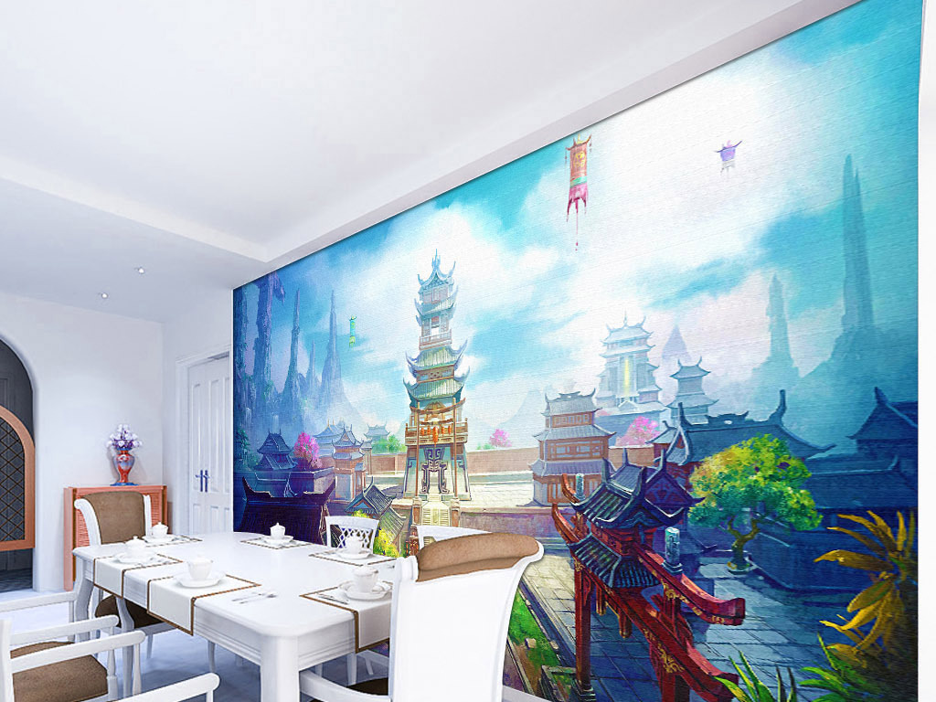 宝塔建筑新中式幻想游戏动漫卡通客厅.图片设