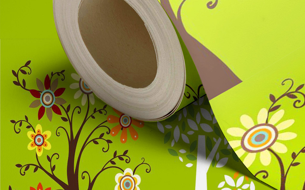 清新儿童房手绘花卉电视背景墙装饰画图片设计