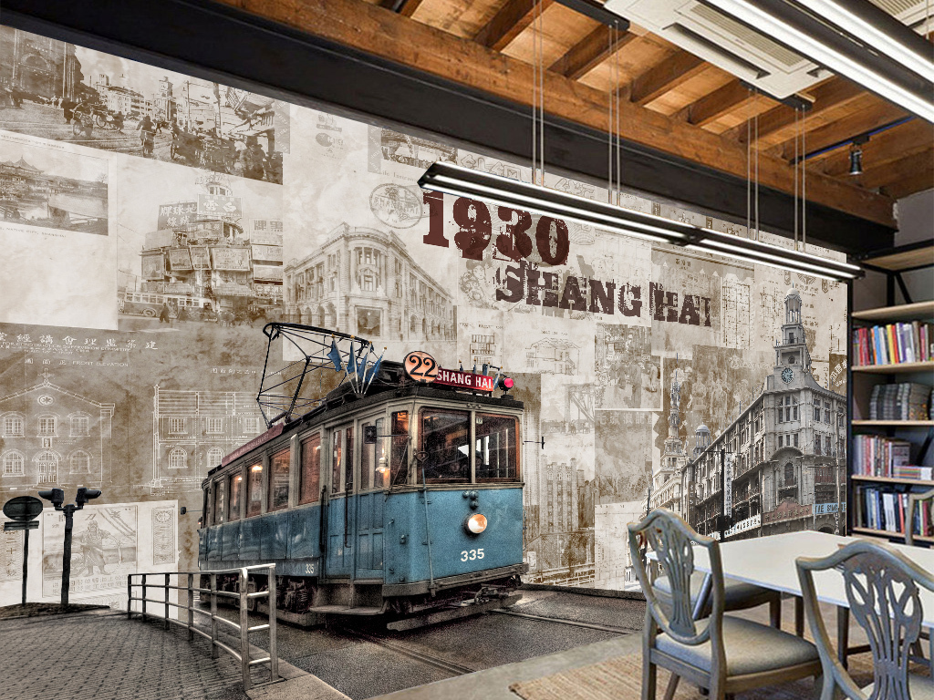 老上海建筑怀旧复古背景墙背景画