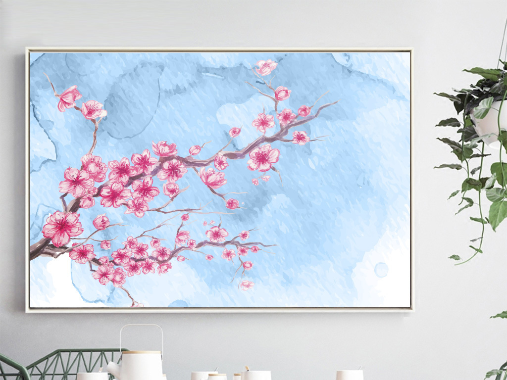 我图网提供精品流行 国画水彩梅花沙发卧室床头装饰画素材 下载,作品模板源文件可以编辑替换,设计作品简介: 国画水彩梅花沙发卧室床头装饰画 位图, RGB格式高清大图, 使用软件为 Photoshop CS6(.psd)