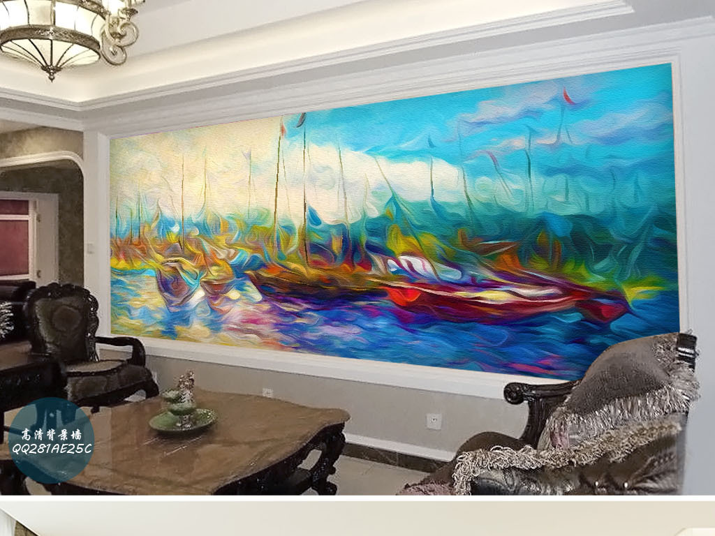 新加坡停在避风港的渔船印象派欧美范.图片设