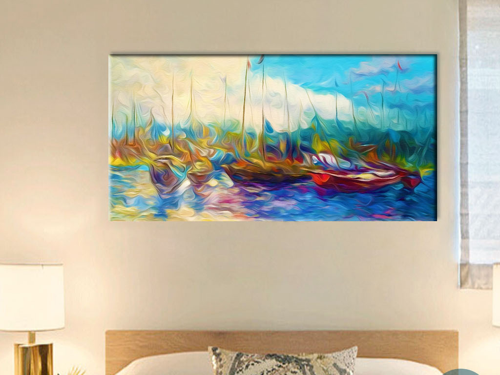 新加坡停在避风港的渔船印象派欧美范.图片设