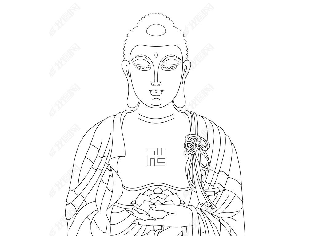 原创高清大图阿弥陀佛线描白描线勾图版权可商用