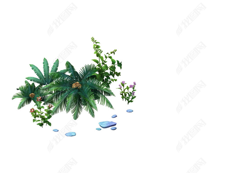 Q版卡通花草植物模型小草小树小花图片下载m