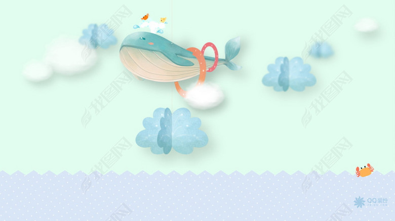 卡通手绘鲸鱼螃蟹海底世界可爱创意蓝色海报(