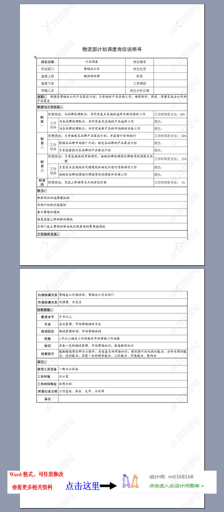 物流部计划调度岗位说明书图片下载doc素材-岗