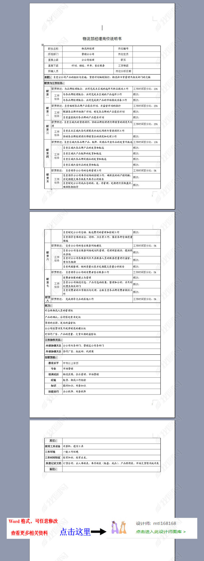 物流部经理岗位说明书图片下载doc素材-岗位职责