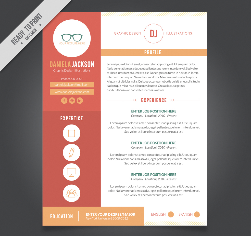 时尚个人简历英文简历模板图片设计素材_高清