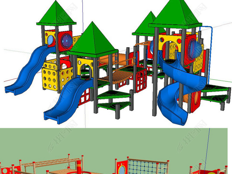 儿童游乐园户外健身器材运动场地su模型图片下