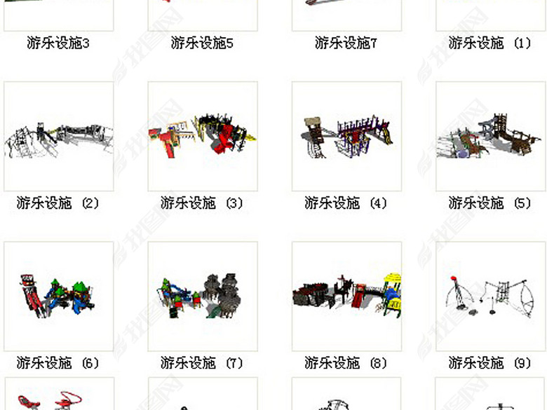 儿童游乐园户外健身器材运动场地su模型图片下