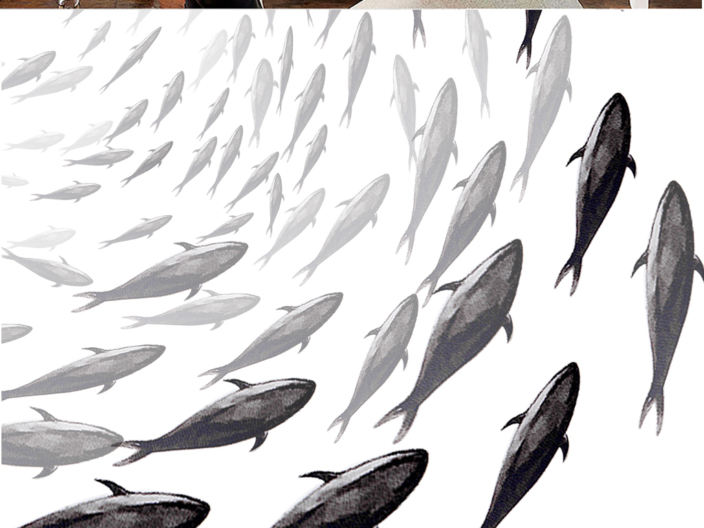 现代简约黑白水墨鱼