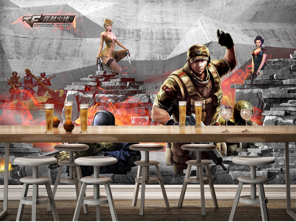 CS穿越火线枪战游戏3D立体背景墙