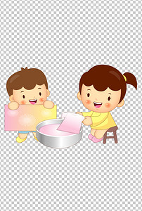 卡通手绘可爱圆脸小女孩洗衣服图片素材_ai模