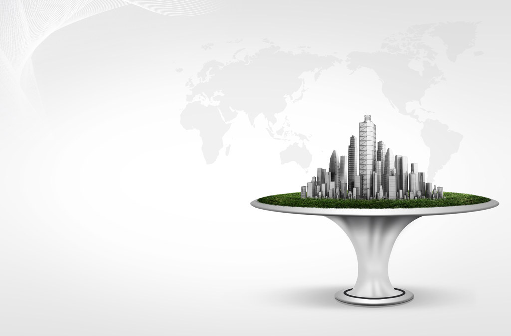 创意未来绿色环保城市简约世界地图曲.图片设