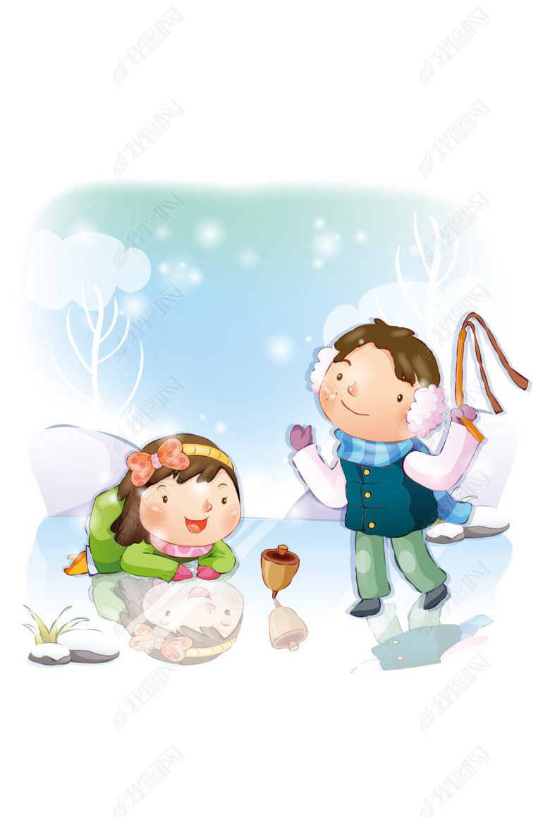 卡通冬季儿童玩陀螺图片下载ai素材