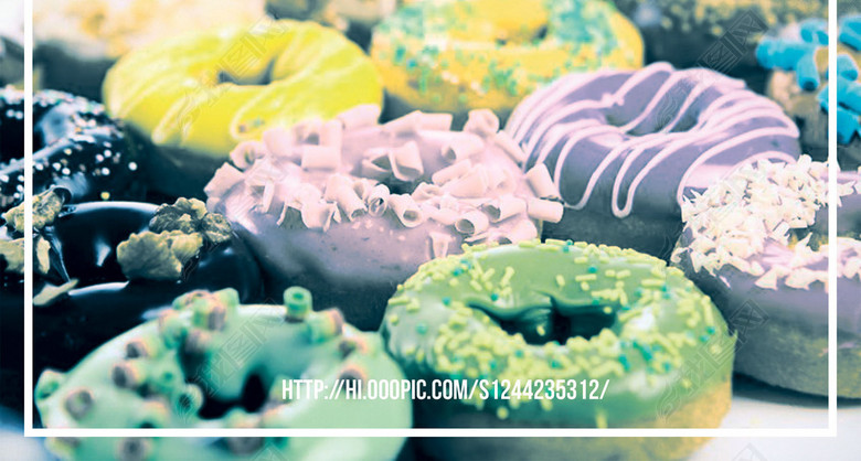 唯美文艺甜品店烘焙坊甜甜圈促销宣传海报(图